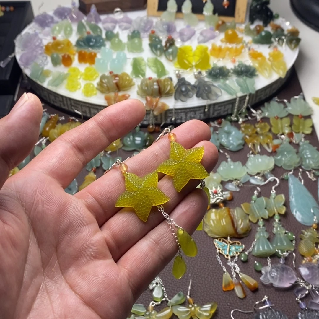 ****蛇纹石玉合金耳饰/颈饰