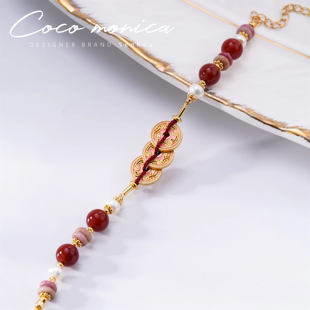 【小霞珠宝】钱币战国红手链珍珠古风古法民族风时尚单圈 AS86