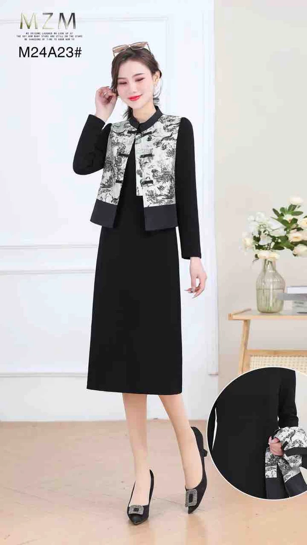 A1626百搭甜美时尚套装女装新中式秋冬背心修身西装显瘦两件套