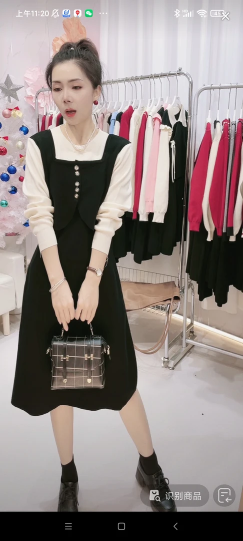 【编码523】新年红色休闲复古假两件撞色2025女款爆款毛衣女秋冬裙