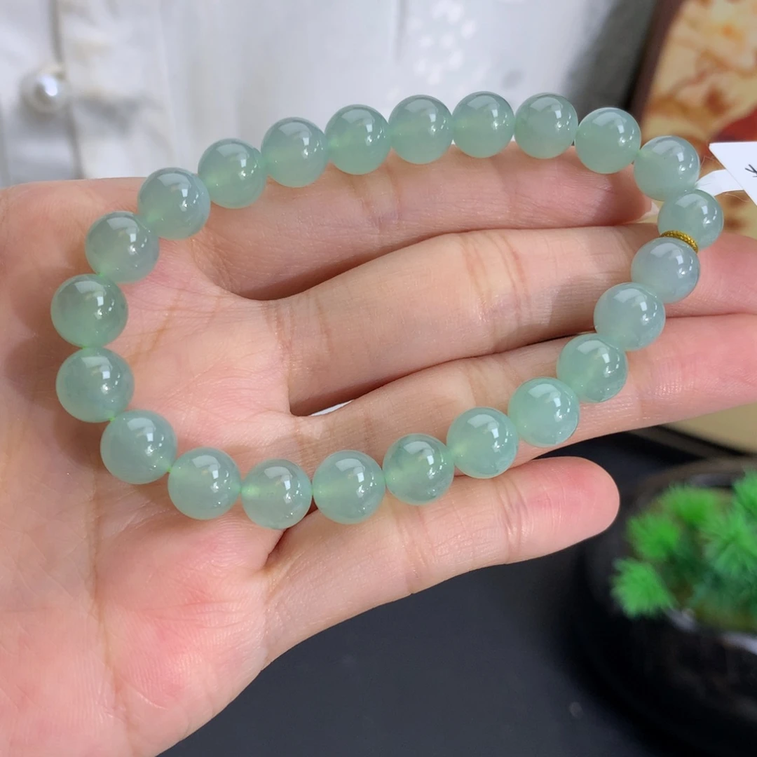 翡翠未镶嵌手串卡8冰胶晴绿手串