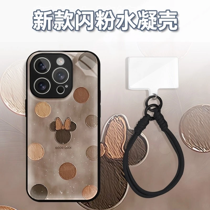 适用棕波点米妮头苹果17promax水凝玻璃手机壳华为oppo小米15vivo