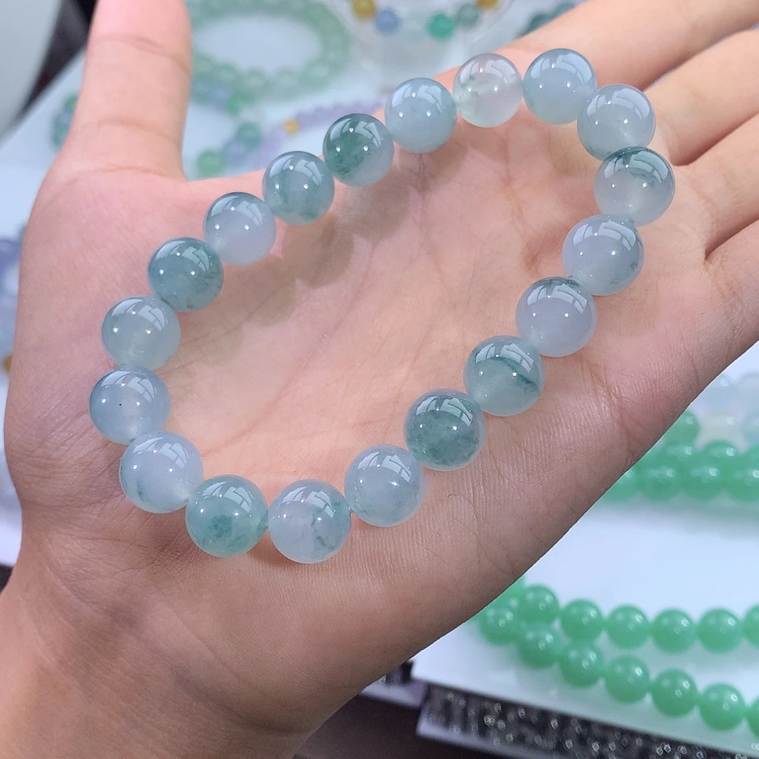 未镶嵌手链翡翠冰飘蓝花手串