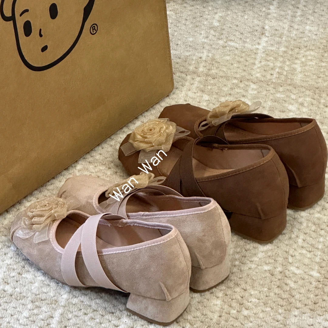 晚睡兰·内增高7cm芭蕾风少女单鞋软底尖头复古山茶花温柔淑女女鞋