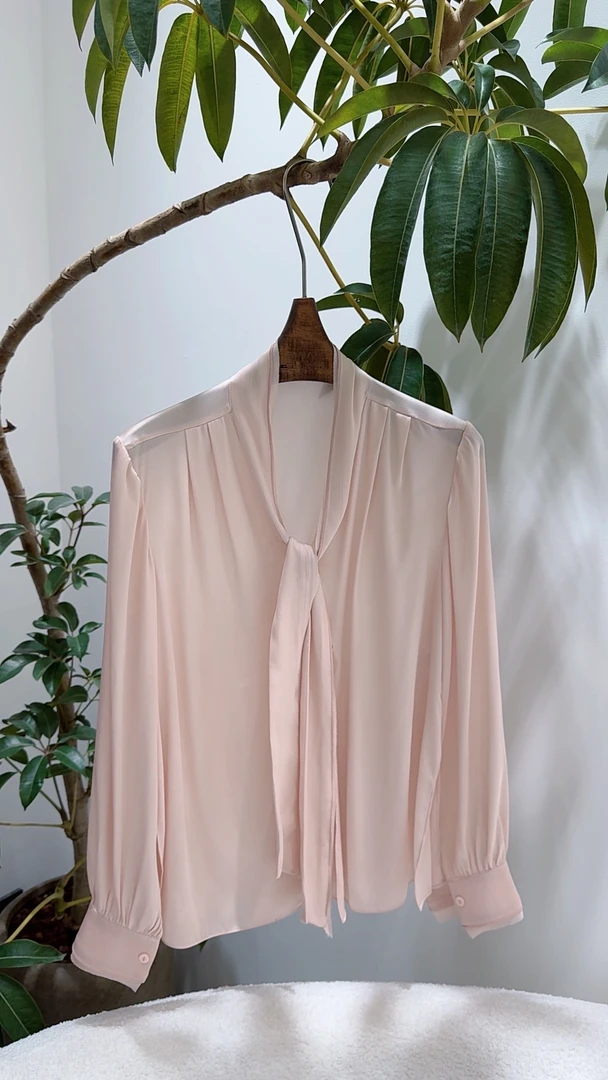 清清清【25207】真丝上衣长袖衬衫气质桑蚕丝印花衬衣