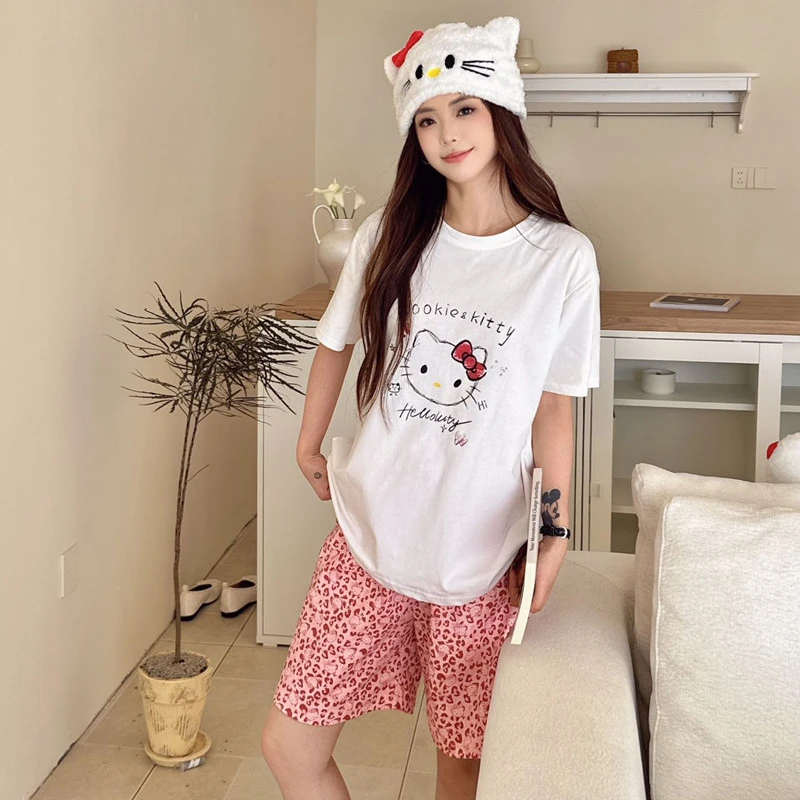 短袖短裤夏季新款纯棉睡衣女套装卡通小香风休闲款百搭外穿家居服