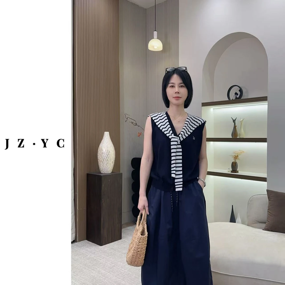 【洁子推荐】2025夏季新款257815刺绣条纹拼肩两件套上衣JZYC257815
