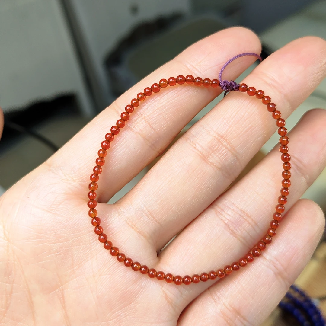 天然红玛瑙小米珠手链，可叠戴，珠径2-3mm
