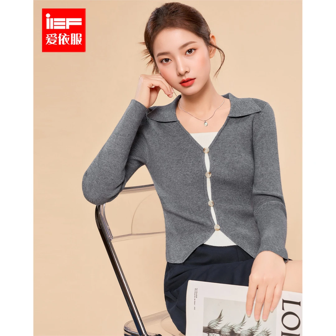 IEF/爱依服2025秋季 复古辣妹风性感短款修身显瘦毛织上衣