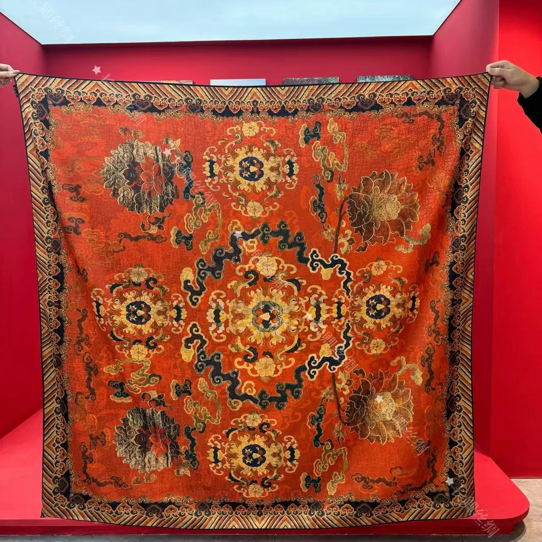 长卿【佛八宝】 新中式龟裂纹轻奢高定大方巾140*140（A1057）