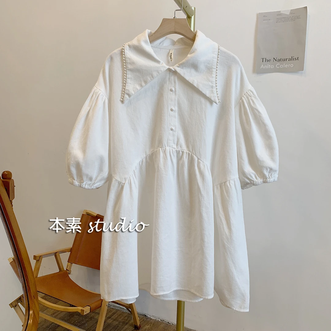华夫饼 C0309华夫格钉珠半开扣翻领短袖衬衫