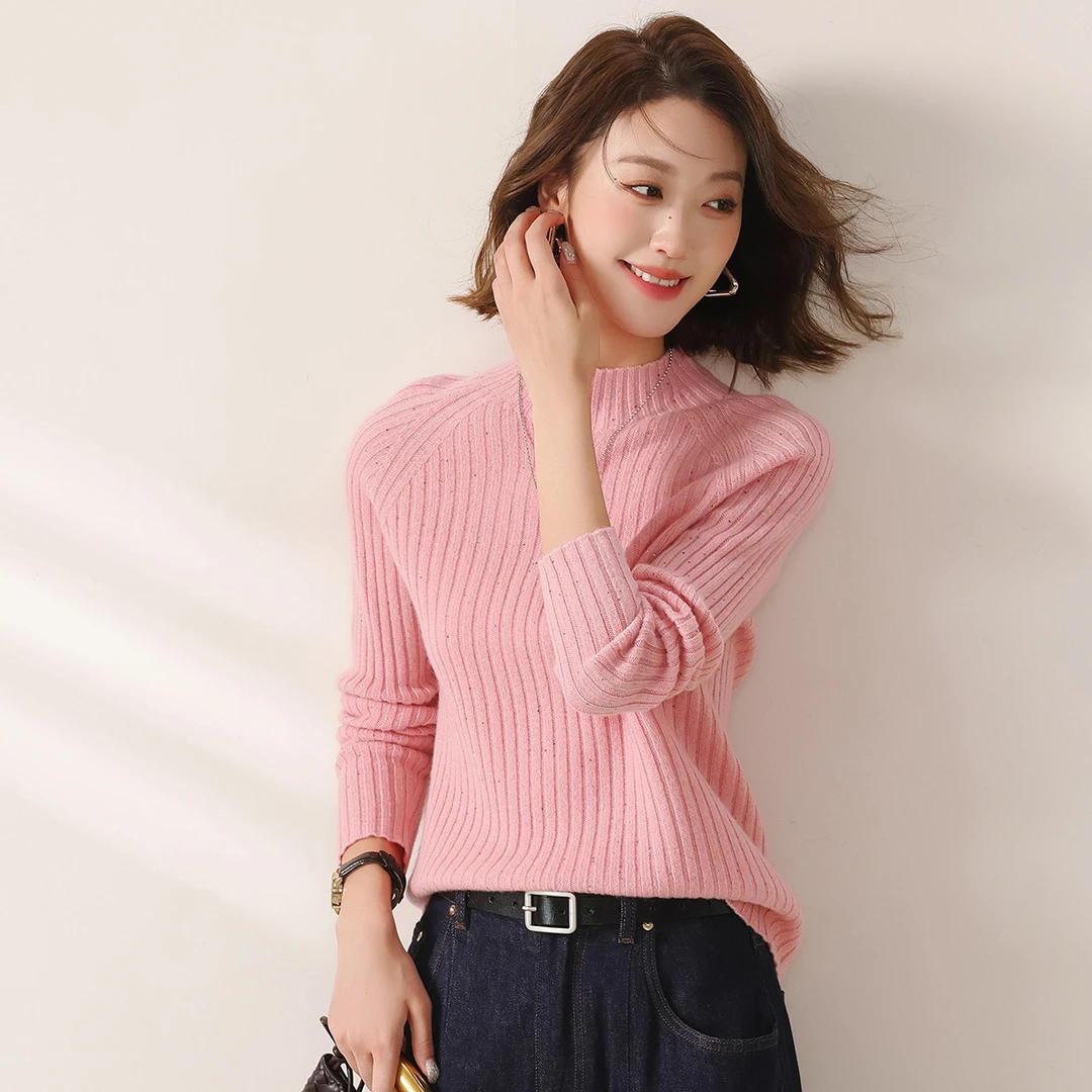 赛兔格雷系竖坑条纹打底保暖毛衣针织羊毛衫女502245005