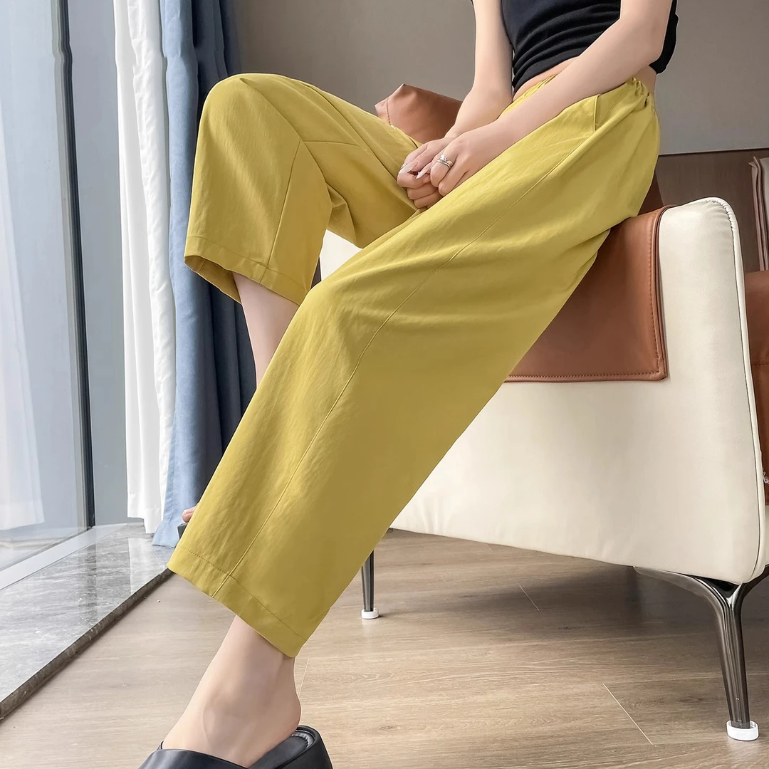 黄色速干冰丝哈伦裤女2025夏季薄款潮流高腰垂感显瘦小个子运动裤