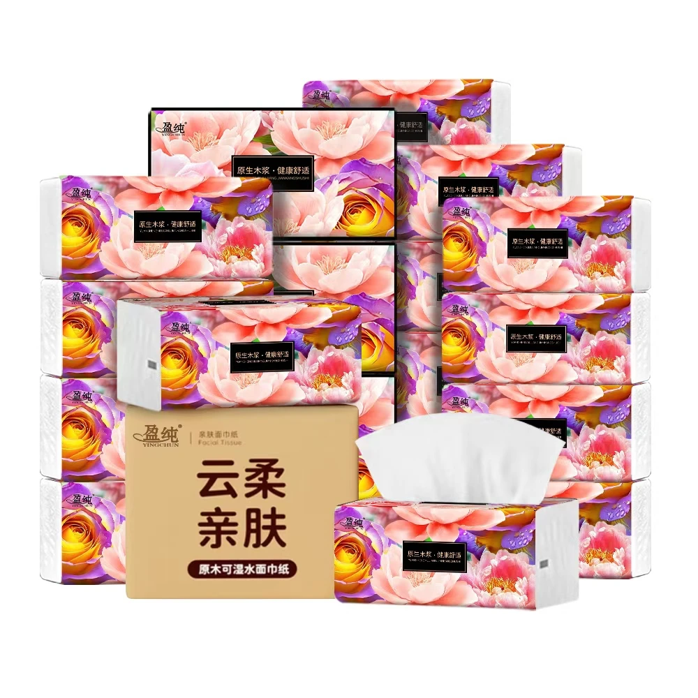 盈纯花开富贵luck印花抽纸24大包五层加厚加量家用母婴亲肤卫生纸