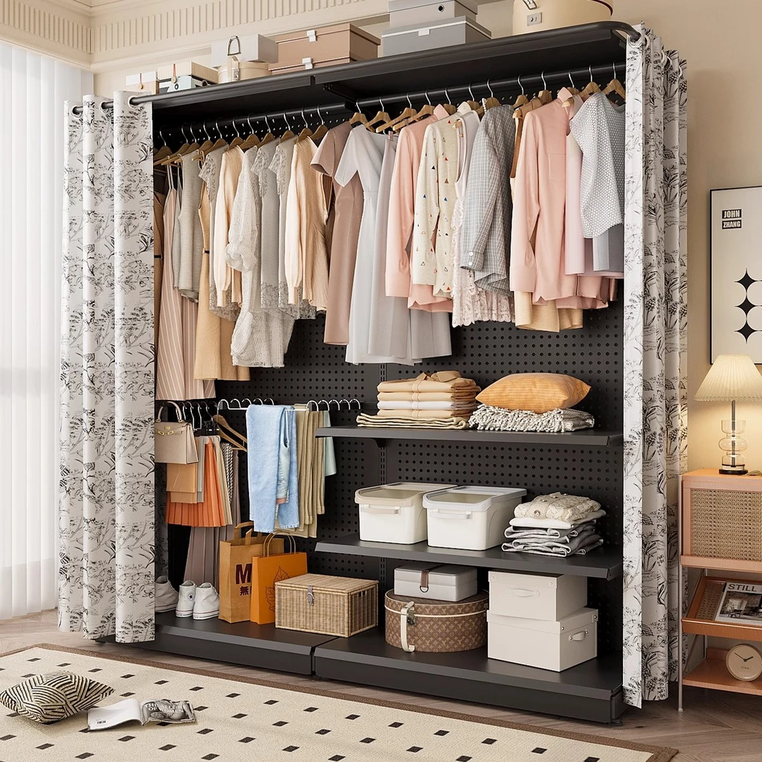 洞洞板衣柜拆装落地式多功能置物架出租房晾衣架落地简易阳台家用