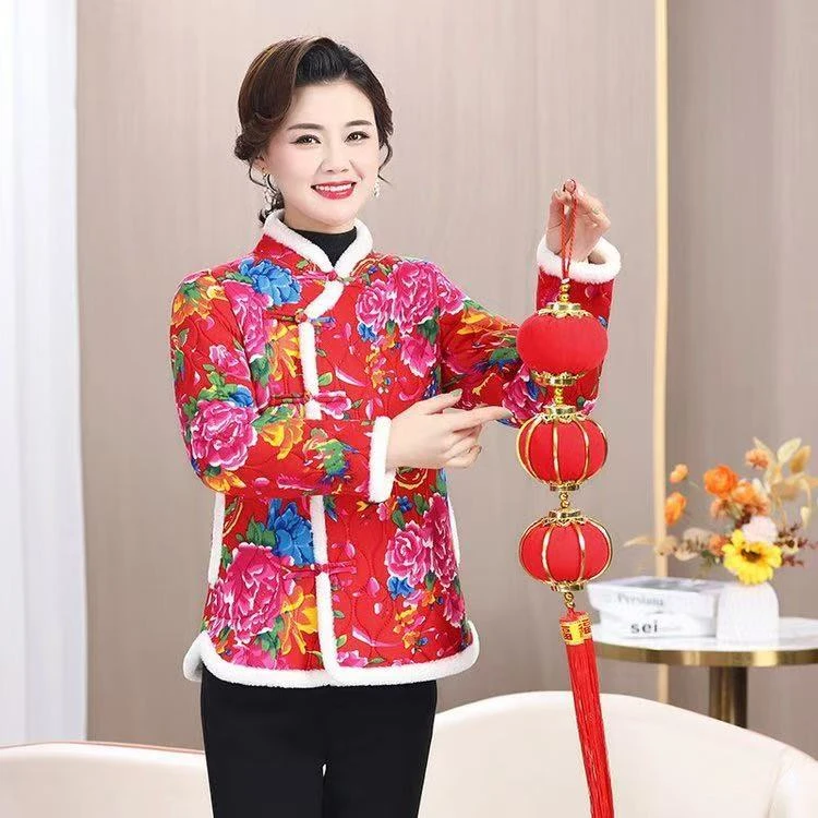 开年新款保暖加厚妈妈装棉衣宽松百搭中老年上衣棉袄外套