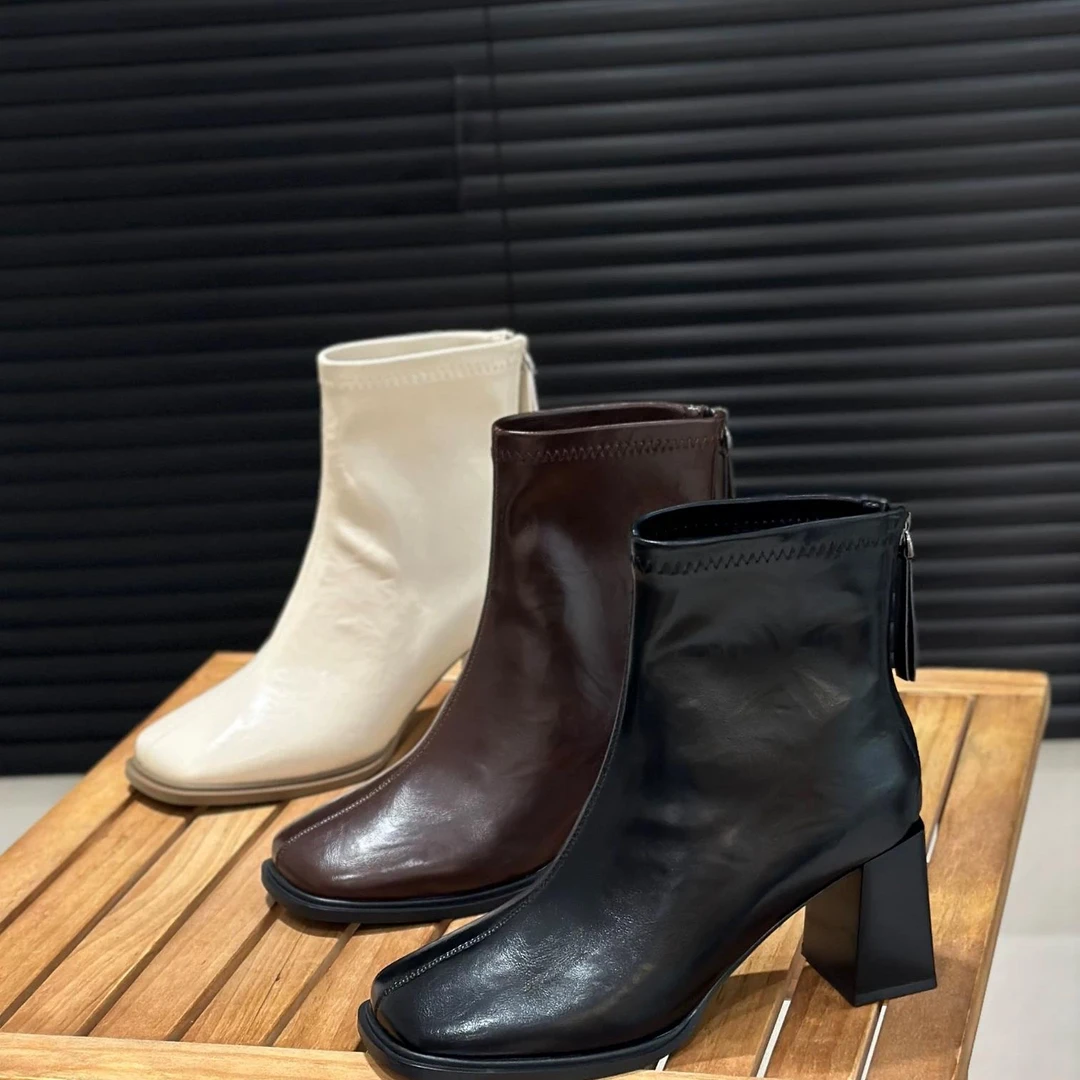 新款方头粗跟舒适厚底不累脚百搭款女靴1903-1