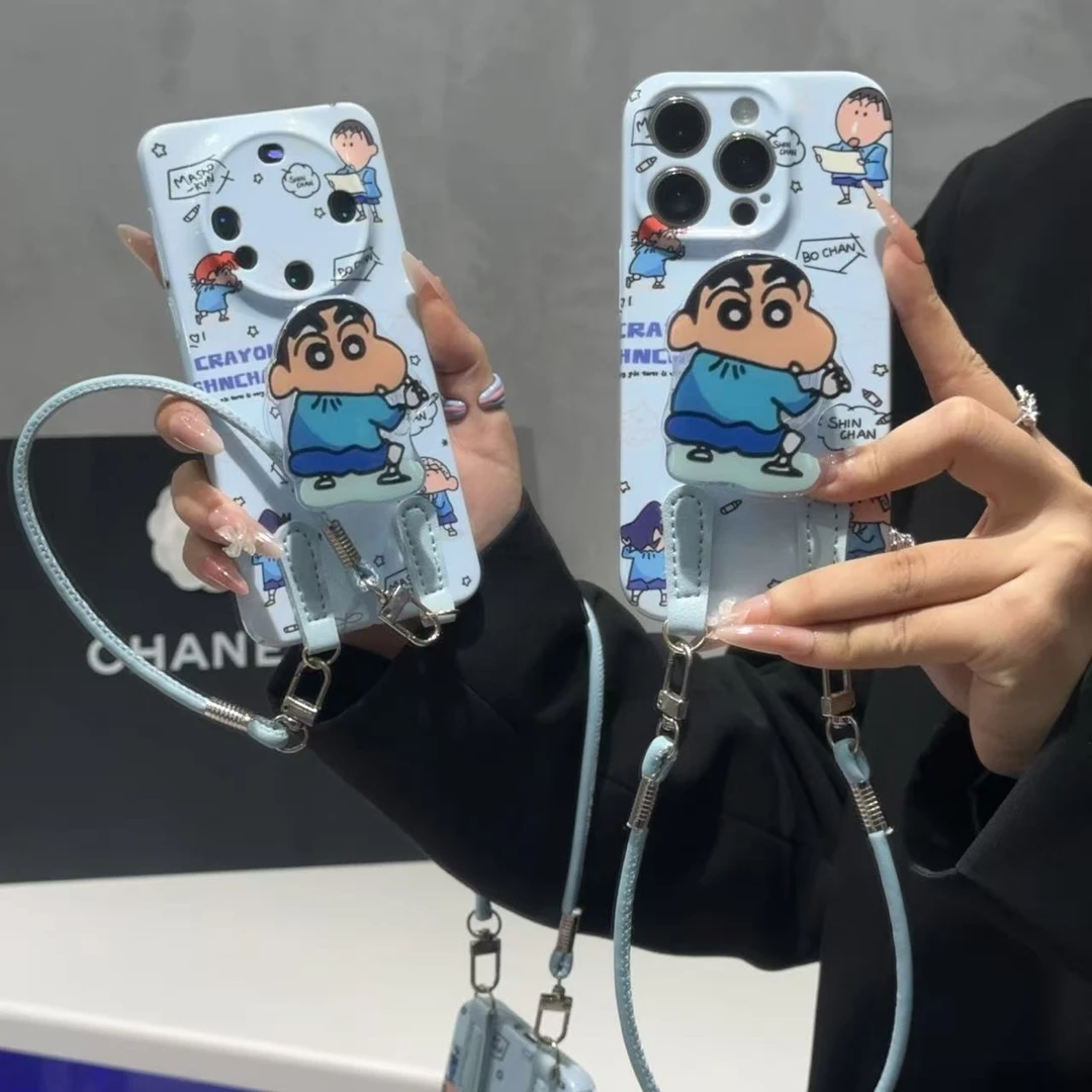 SMBLCE涂画小新支架挂绳适用苹果17菲林16手机壳华为vivooppo小米