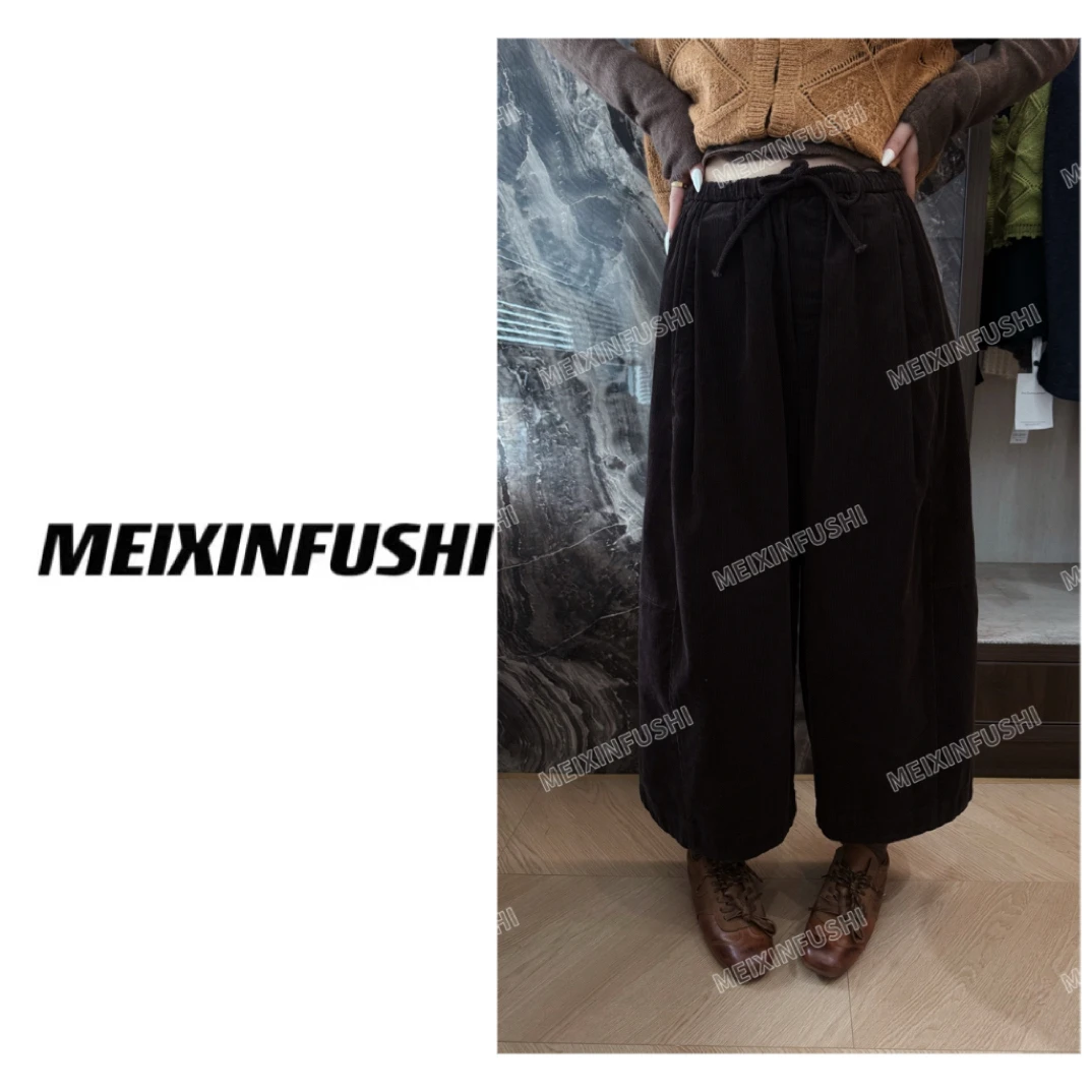 【Mei Xin】抽绳松紧腰灯芯绒设计阔腿裤/5610/D