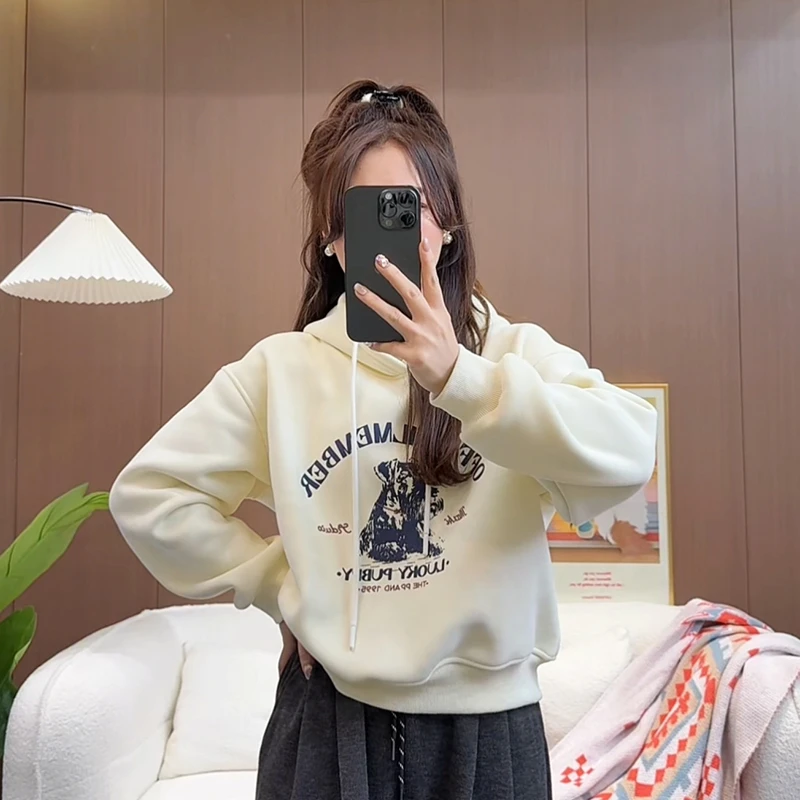 字母印花连帽套头卫衣女2025春秋新款休闲时尚百搭长袖上衣外套