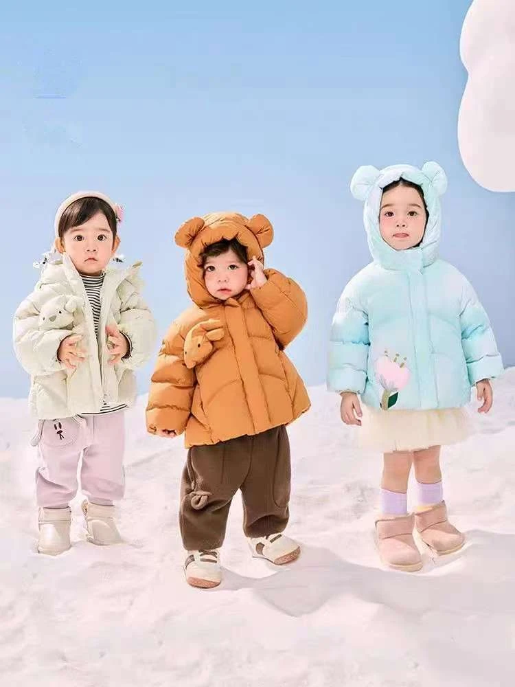冬季新款男女童萌趣玩偶儿童洋气羽绒服厚款保暖防寒外套