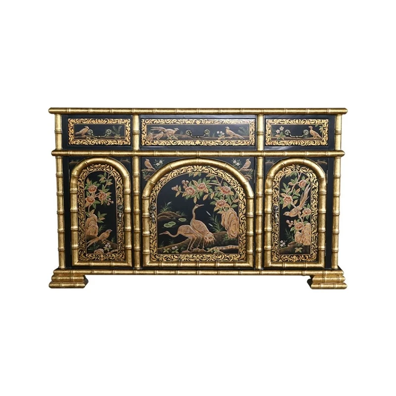 【本尼家】A16法式中国风黑装饰盒边几收纳柜子