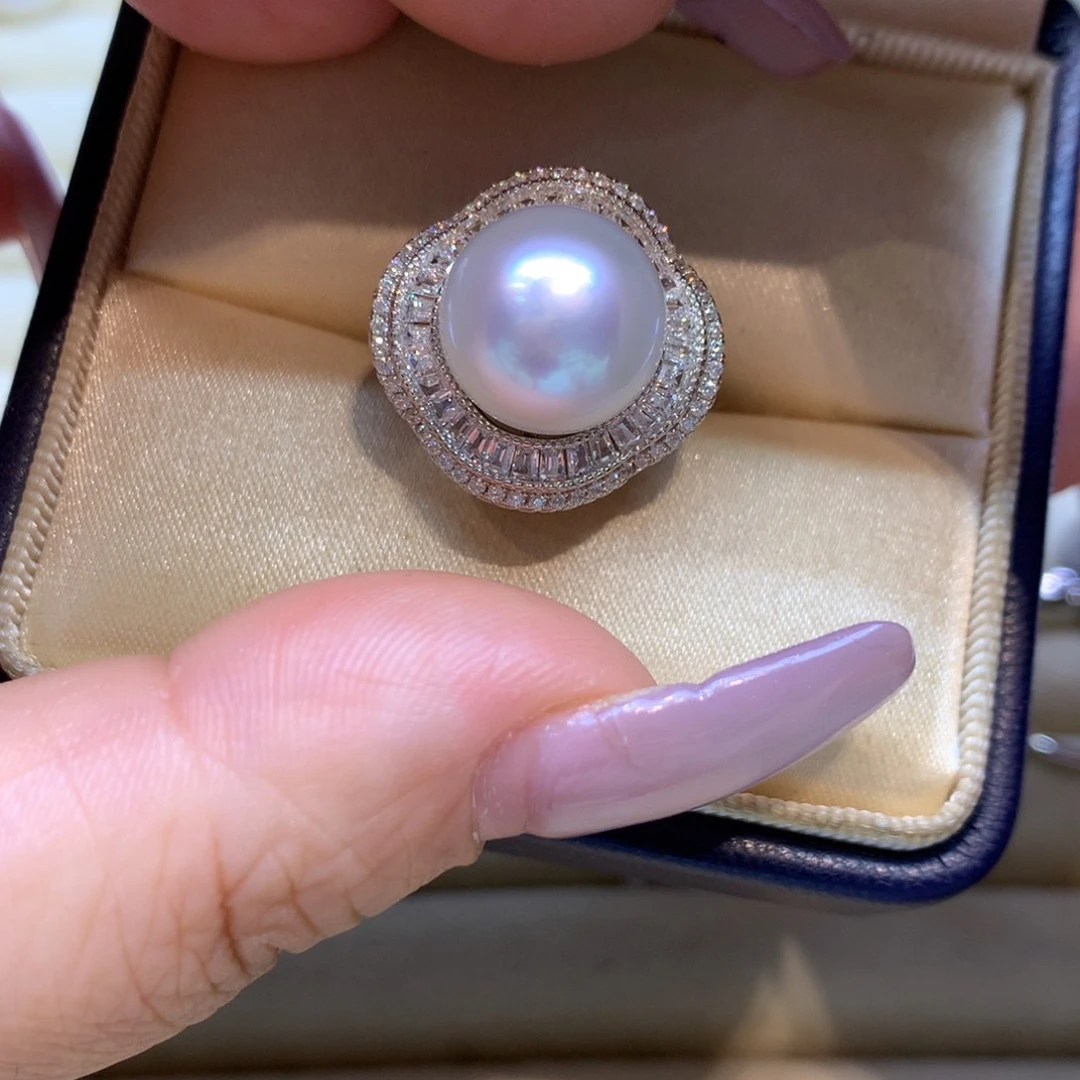 银S925镶嵌戒指海水珍珠