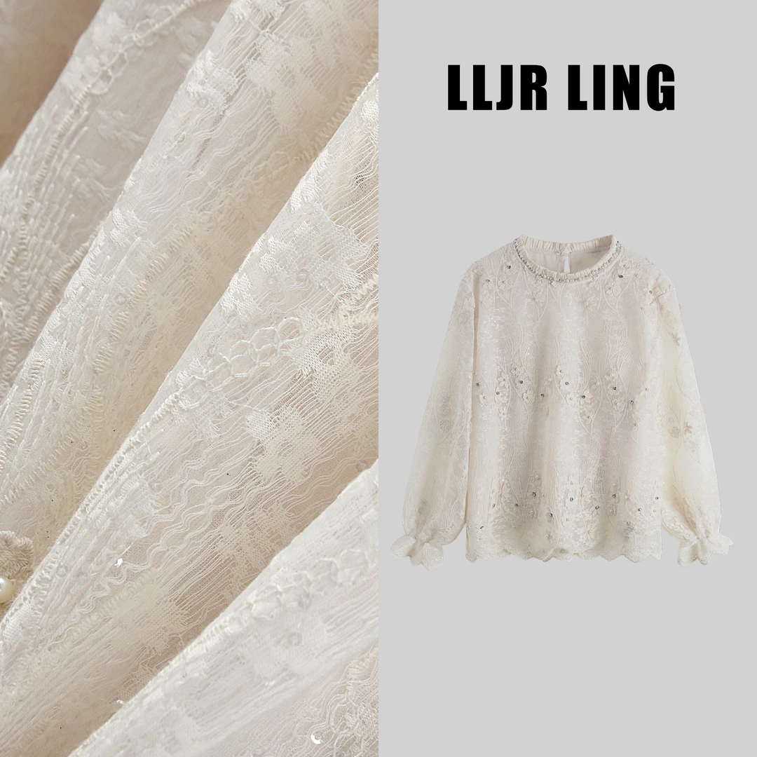 【向姐】春日氛围感印花褶皱圆领衬衫女气质优雅时尚上衣L251103