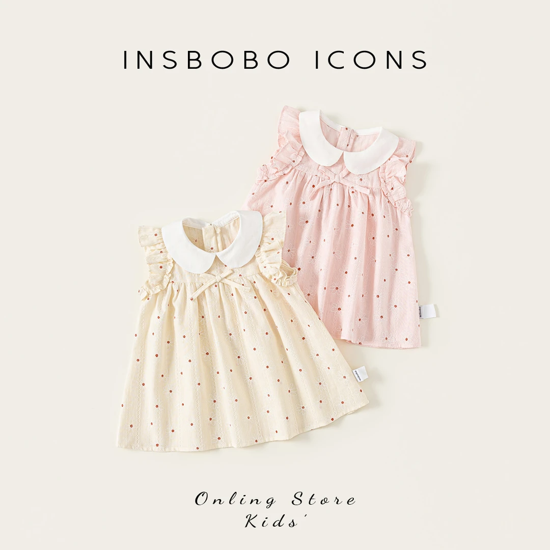 INSbobo女童公主裙小飞袖裙子夏季宝宝领子撞色可爱连衣裙XQ15052