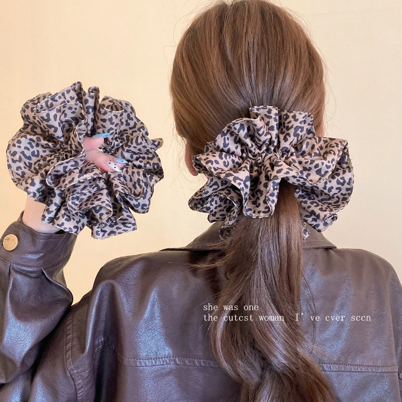 韩系新款复古咖色豹纹大肠发圈显发量少女丸子头发绳马尾辫头绳