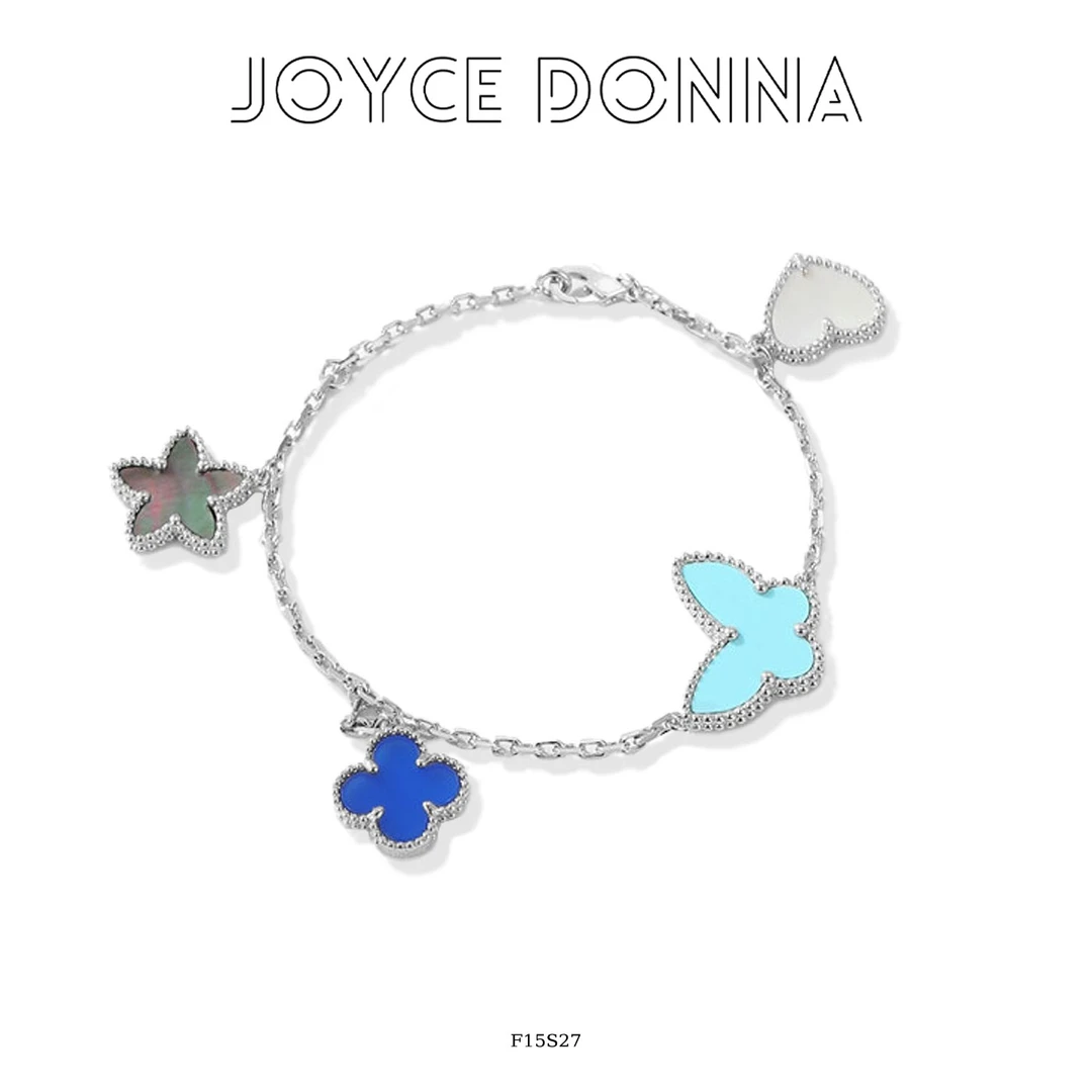 925银 镀K金 法式气质高级感蓝色四叶草蝴蝶手链 F15S27