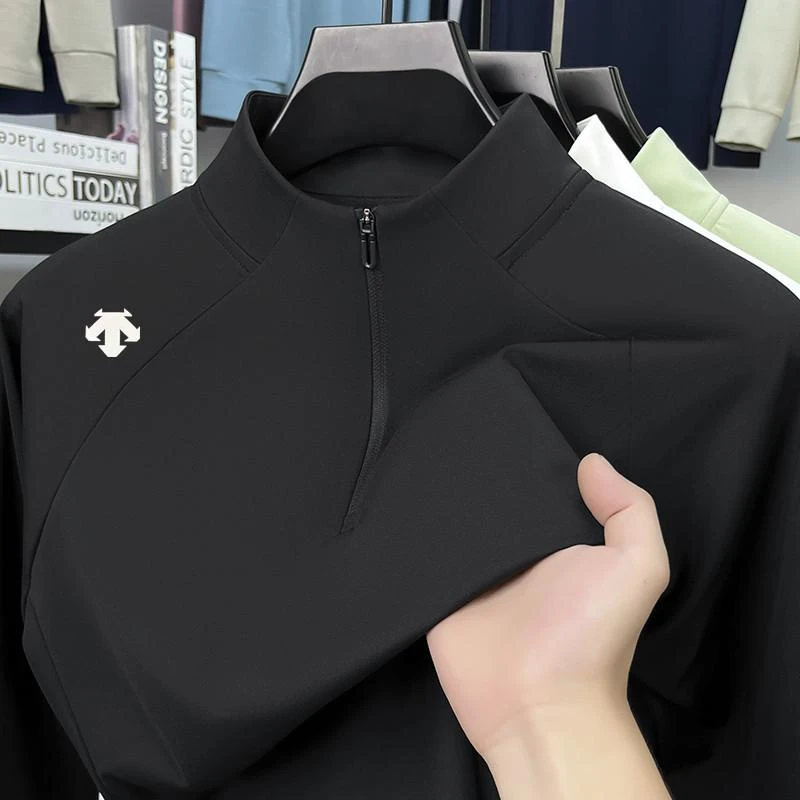 迪桑奥特男士2025新款爆款秋季立领长袖半拉链运动T恤休闲上衣