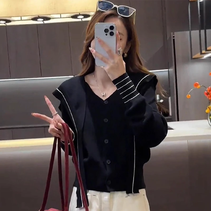 海军领长袖针织衫毛衣女2025秋季新款洋气韩版时尚百搭显瘦上衣潮