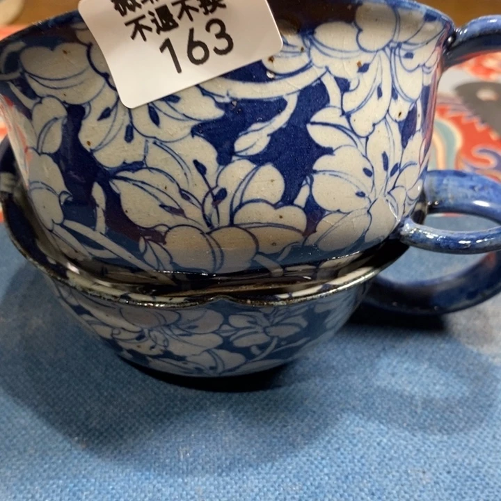 小***美青花瓷景德镇手绘粗陶微瑕百合花水杯