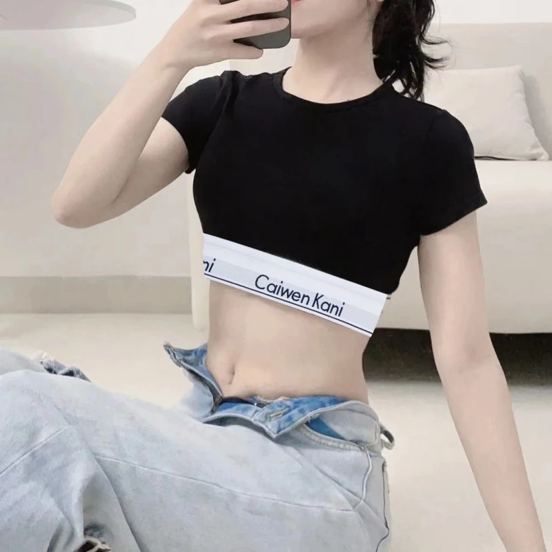 短袖女棉短款正肩上衣性感修身T恤学生运动套装背心性感