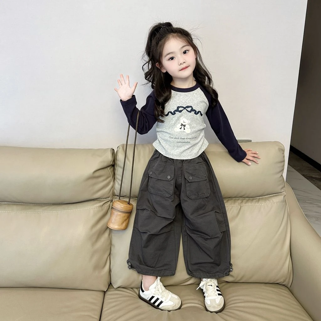 女童秋装秋季套装新款恤工装裤长袖两件套洋气休闲儿童