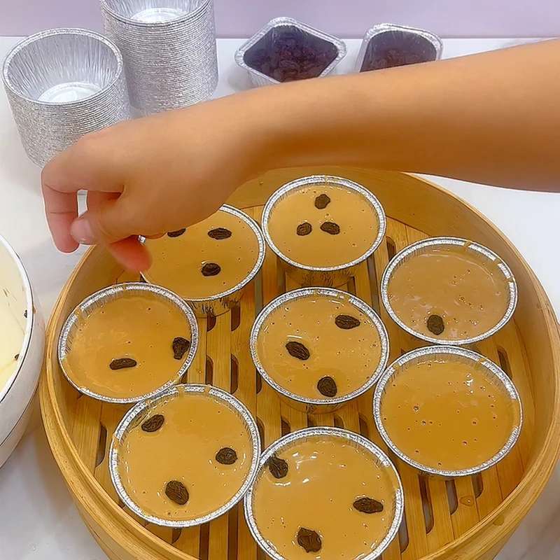 一次性蒸发糕杯圆形烤蛋挞空气炸锅锡纸盒耐高温蛋糕模具家用40个