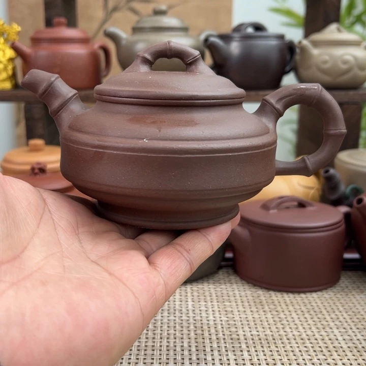 茶壶紫砂宜兴原矿紫砂竹鼓260CC半手