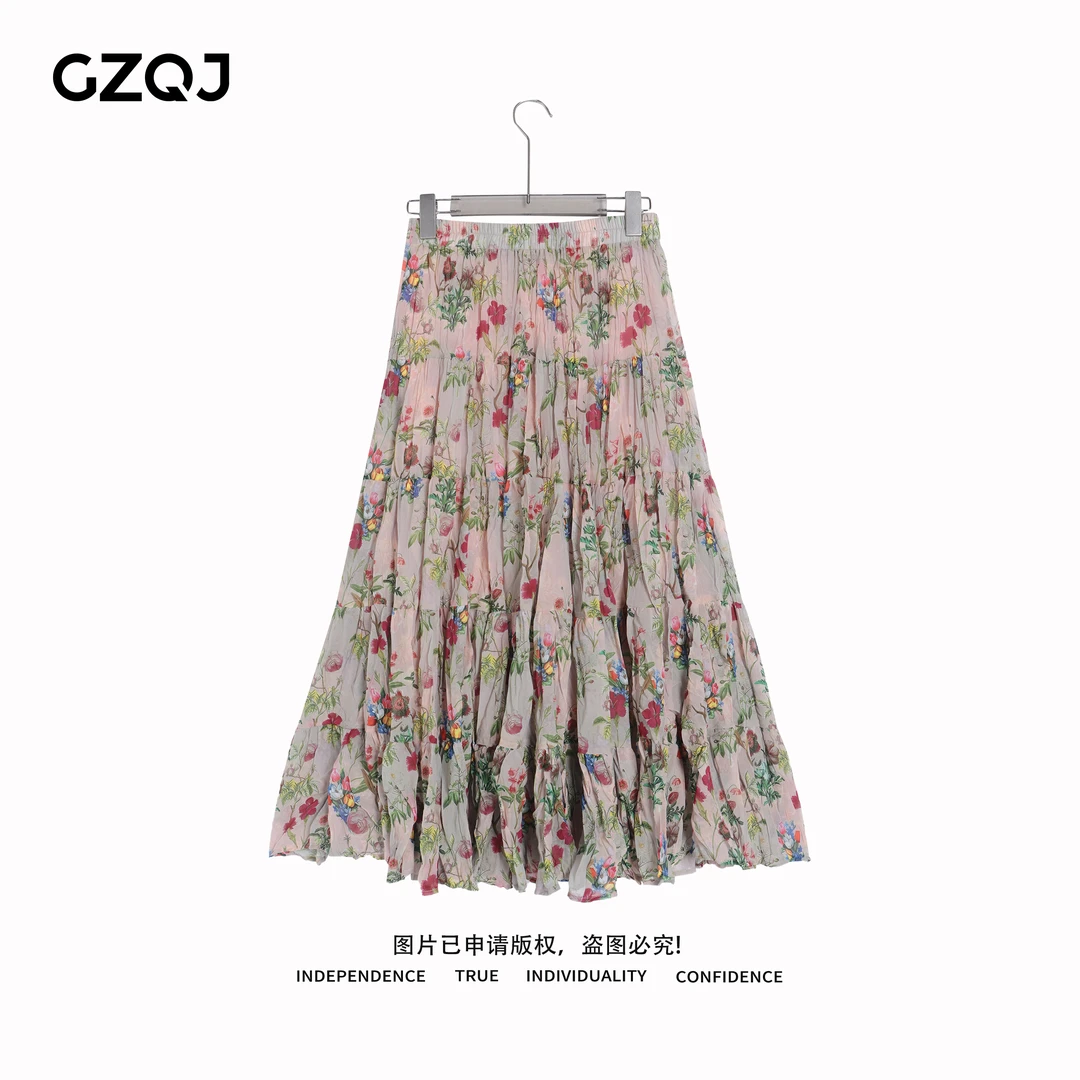 老琴私服【花汐漫舞】欧若风时尚个性显瘦碎花百褶高腰半身裙夏0801
