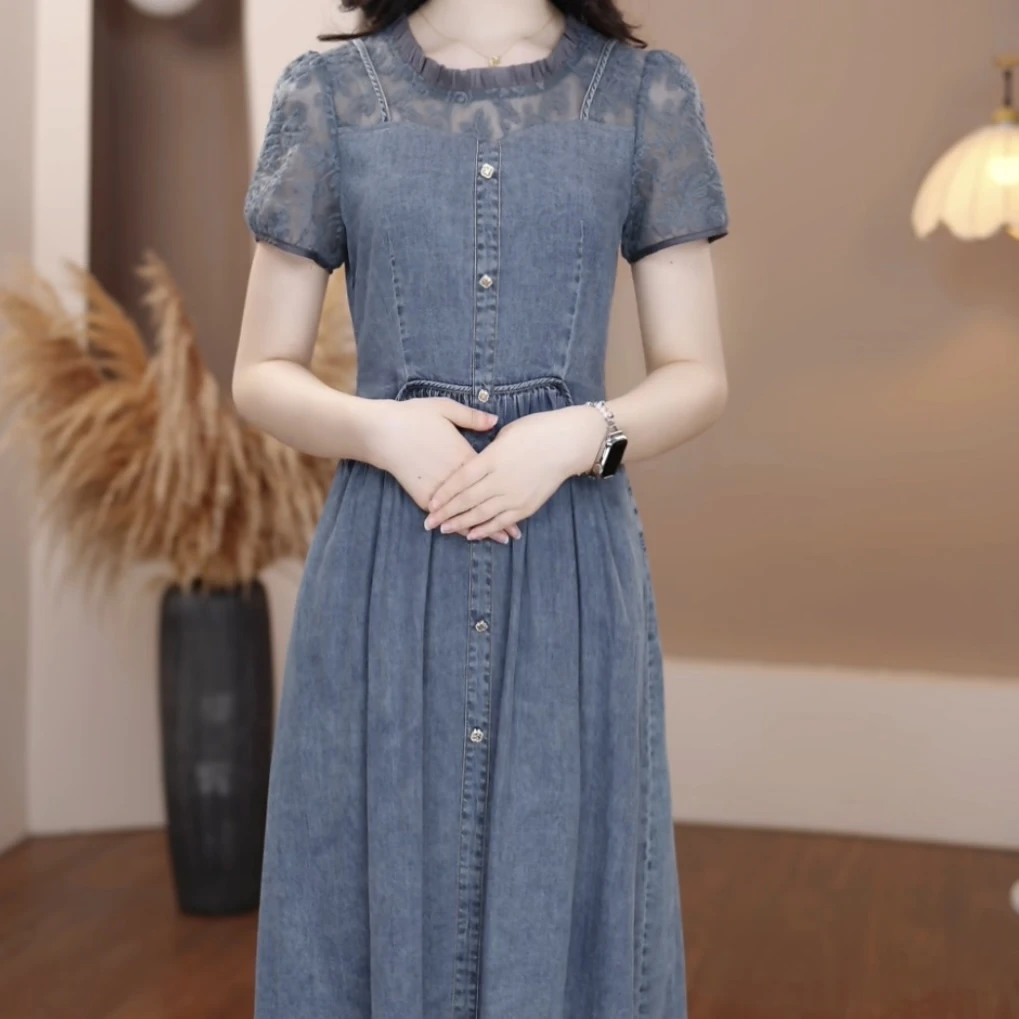 【新款-291】夏季牛仔短袖连衣裙优雅气质时尚减龄收腰显瘦