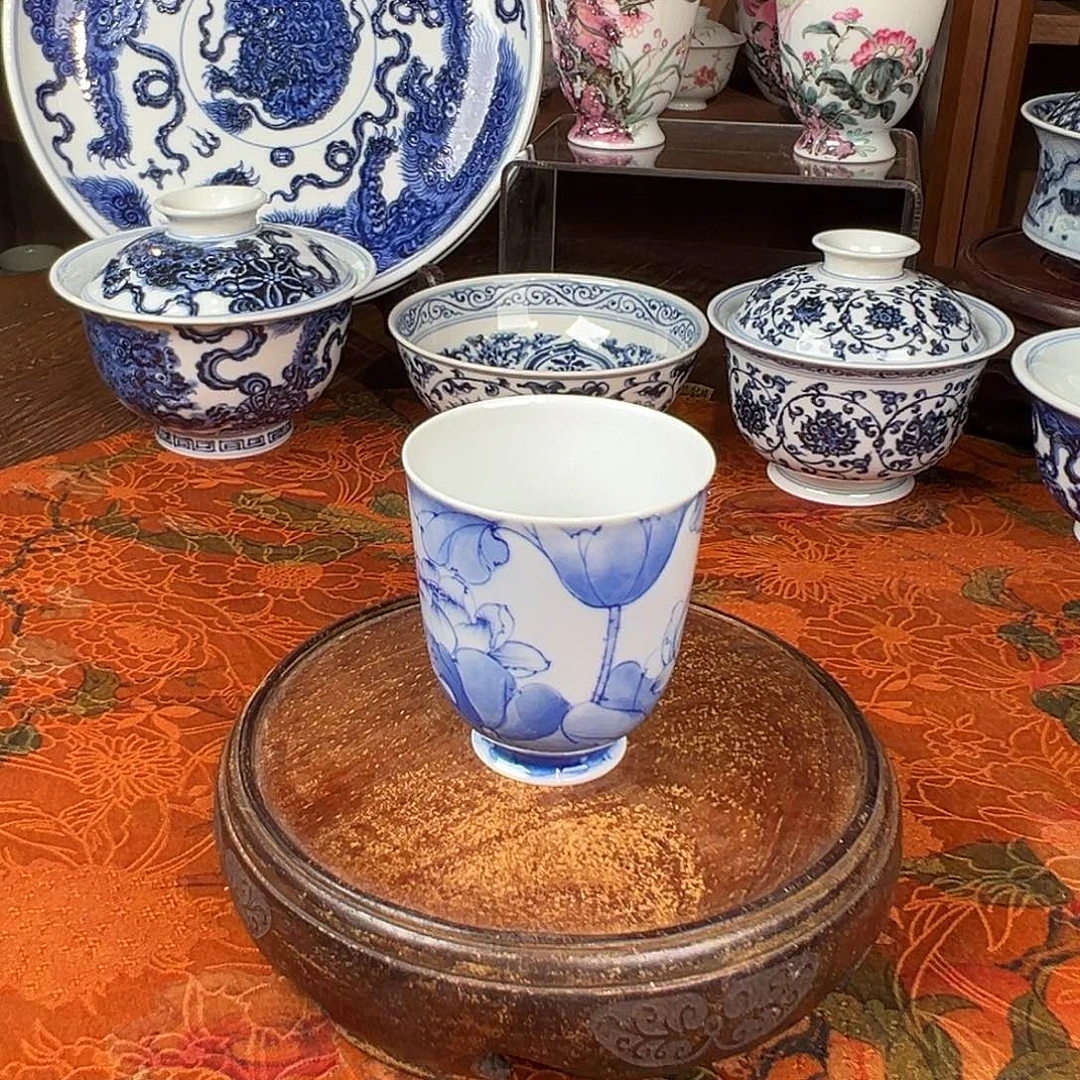 杯子瓷青樵轩荷韵闻香杯