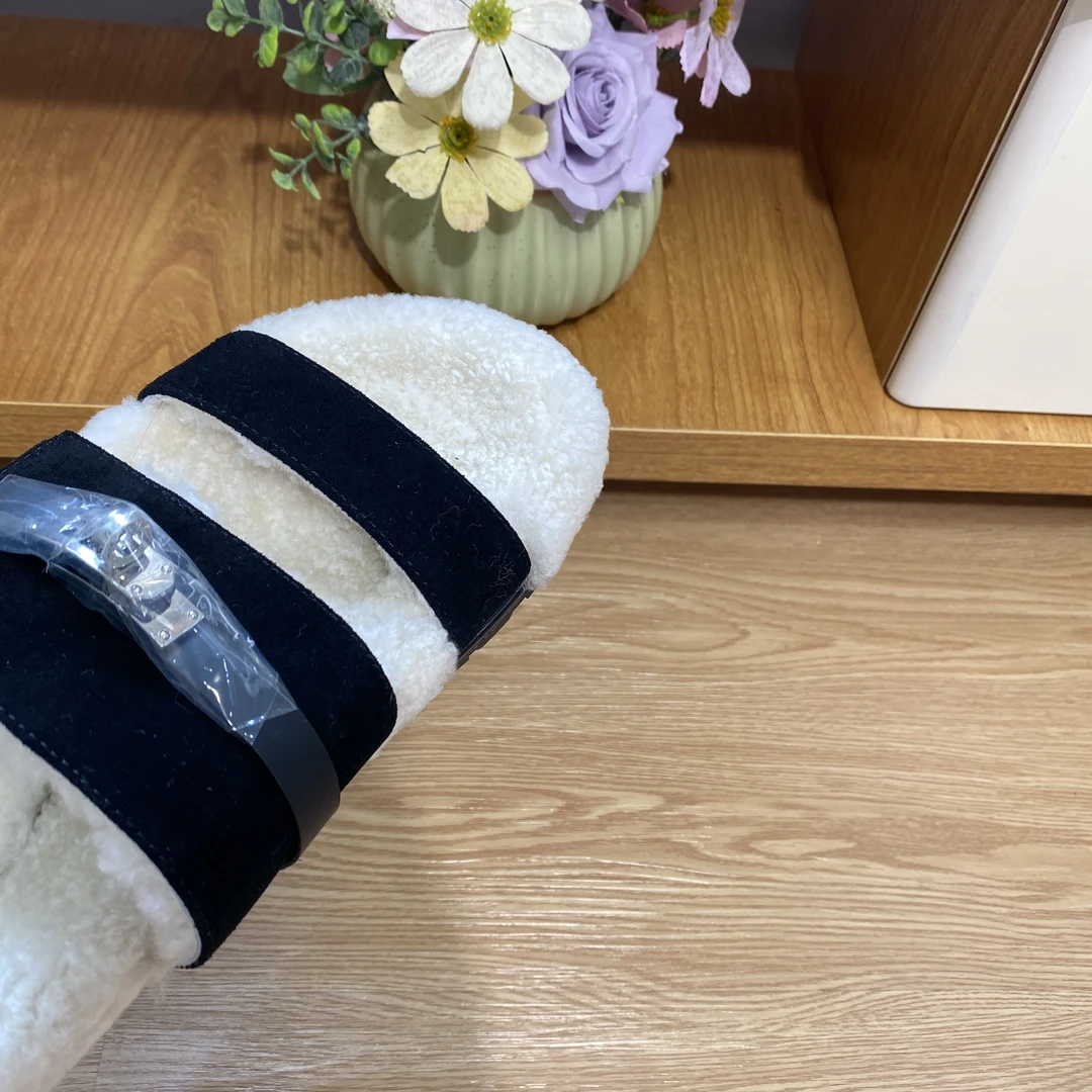 H家毛毛拖鞋一字带毛拖鞋女秋冬推荐百搭款金属扣满满高级感