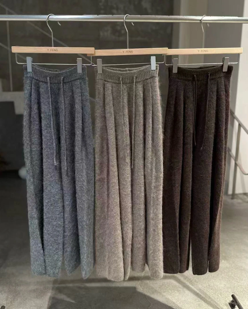 全羊毛拉绒  百搭针织 阔腿裤 松紧腰围  82219