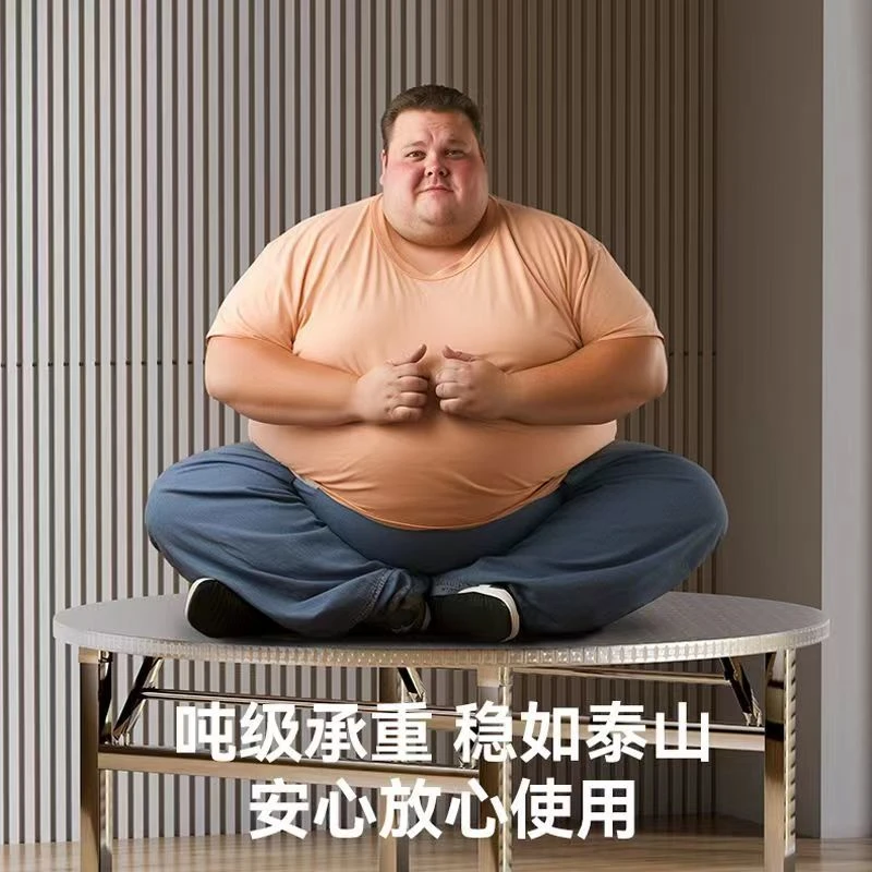 （现货速发）加厚不锈钢圆桌农村酒席大圆桌带转盘可折叠桌子家用摆