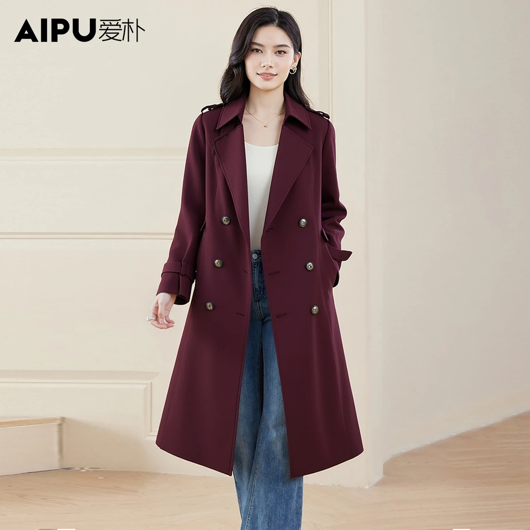 爱朴大码女装长款时尚大气上档次欧若风秋季新品风衣外套女21666