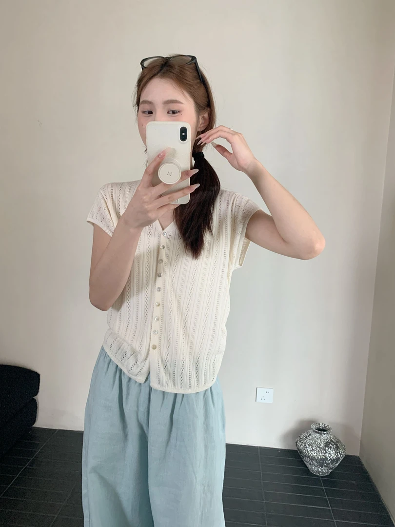 【素简.680197】夏季新款冰蚕丝抽绳开衫女装上新设计感针织衫