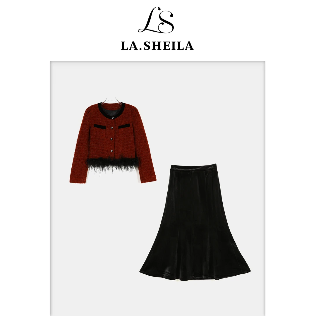 LA.Sheila爱心扣毛圈小香风羽绒服送丝绒半裙253-TZ/1009-95865