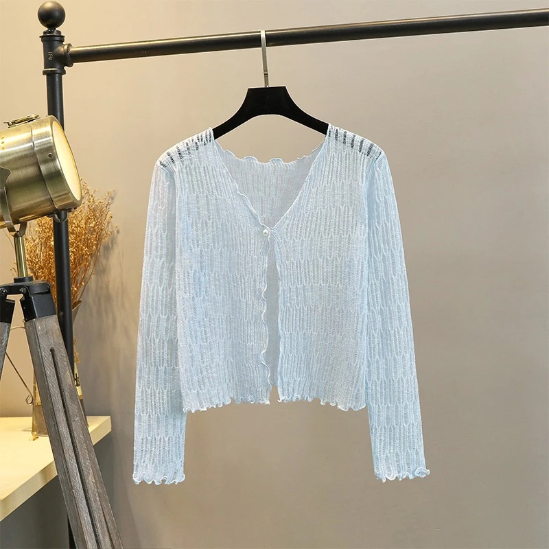 冰丝防晒针织开衫女夏季薄款短款镂空外搭配吊带连衣裙披肩空调衫