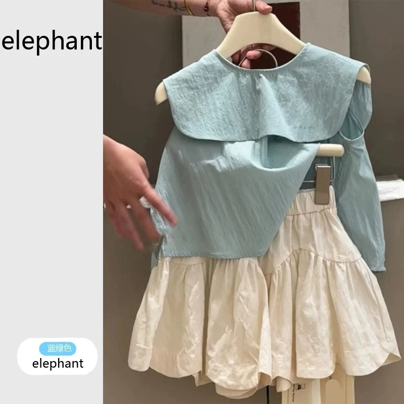 儿童套装夏装2025新款女童衬衫法式百褶无袖上衣小女孩气质半身裙