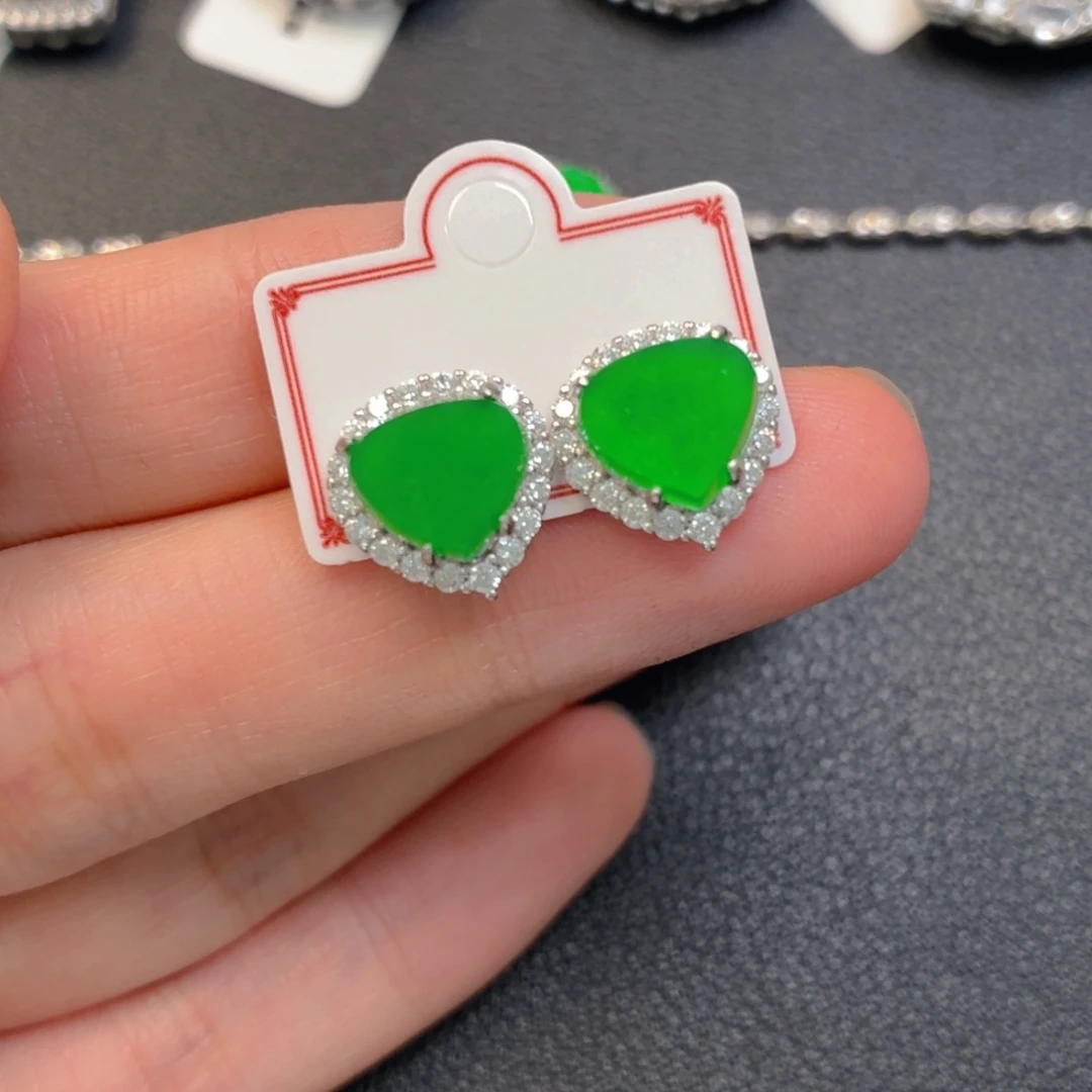 翡翠银S925镶嵌吊坠(不含链)耳钉